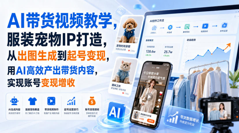 AI带货视频教学，服装宠物IP打造，从出图生成到起号变现，用AI高效产出带货内容，实现账号变现增收-悟思笔记，一个低调的学习营。