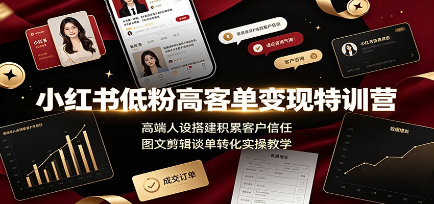 小红书低粉高客单变现特训营：高端人设搭建积累客户信任，图文剪辑谈单转化实操教学-悟思笔记，一个低调的学习营。
