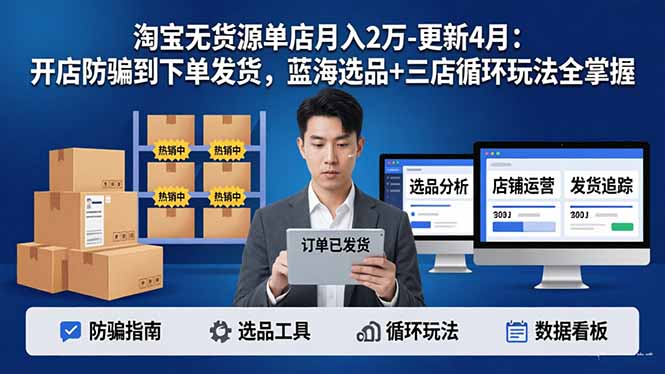 淘宝无货源5.0单店月入2万-更新4月：开店防骗到下单发货，蓝海选品+三店循环玩法全掌握-悟思笔记，一个低调的学习营。