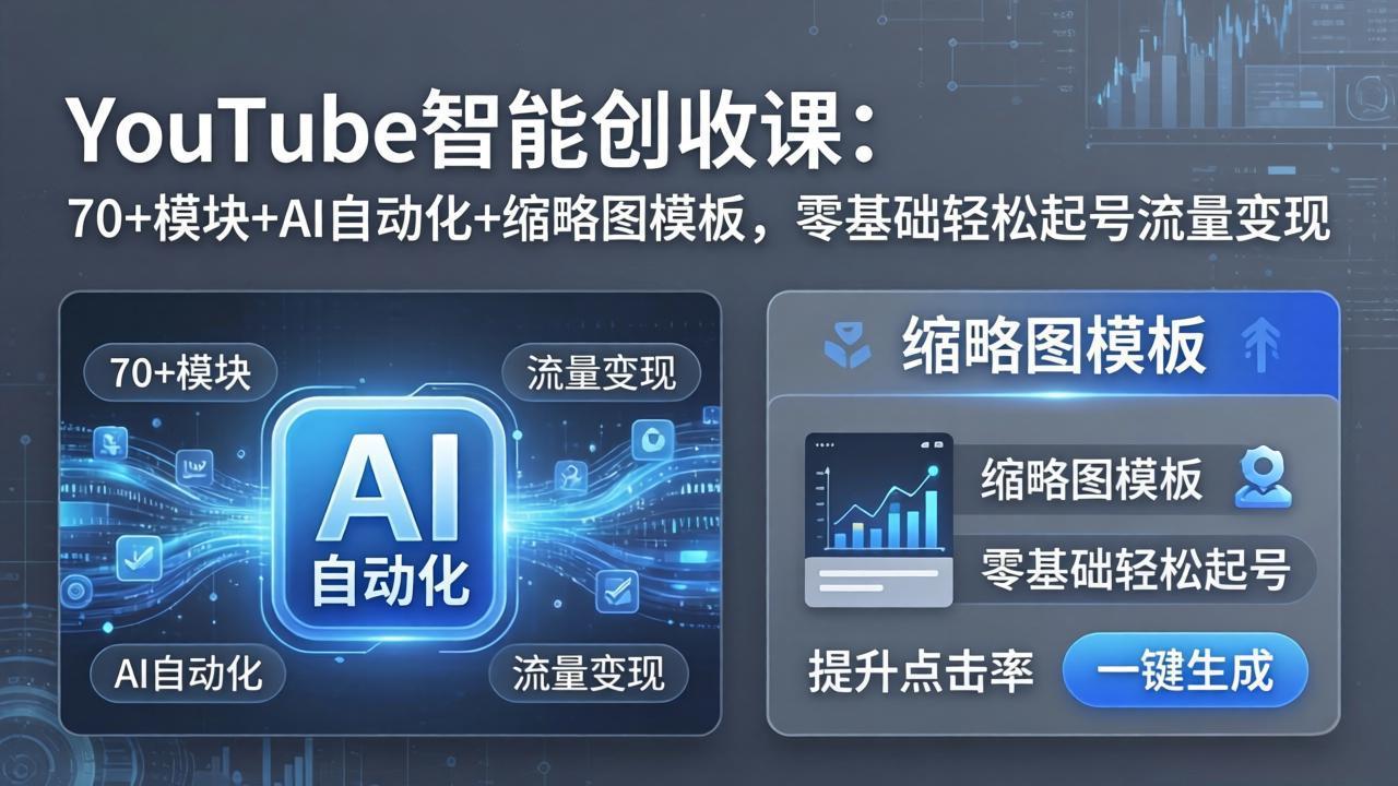 YouTube智能创收课：70+模块+AI自动化+缩略图模板，零基础轻松起号流量变现-悟思笔记，一个低调的学习营。