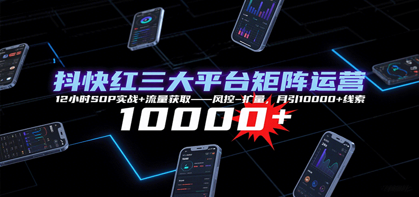 抖快红三大平台矩阵运营，12小时SOP实战+流量获取-风控-扩量，月引10000+线索-悟思笔记，一个低调的学习营。