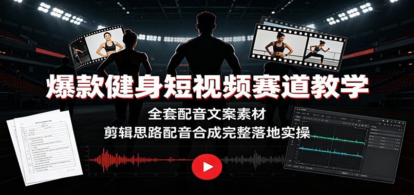爆款健身短视频赛道教学：全套配音文案素材，剪辑思路配音合成完整落地实操-悟思笔记，一个低调的学习营。