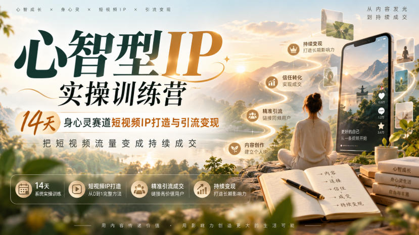 心智型IP实操训练营｜14天身心灵赛道短视频IP打造与引流变现，把短视频流量变成持续成交-悟思笔记，一个低调的学习营。
