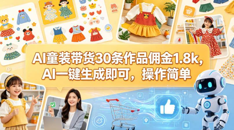 AI童装带货30条作品佣金1.8k，AI一键生成即可，操作简单-悟思笔记，一个低调的学习营。