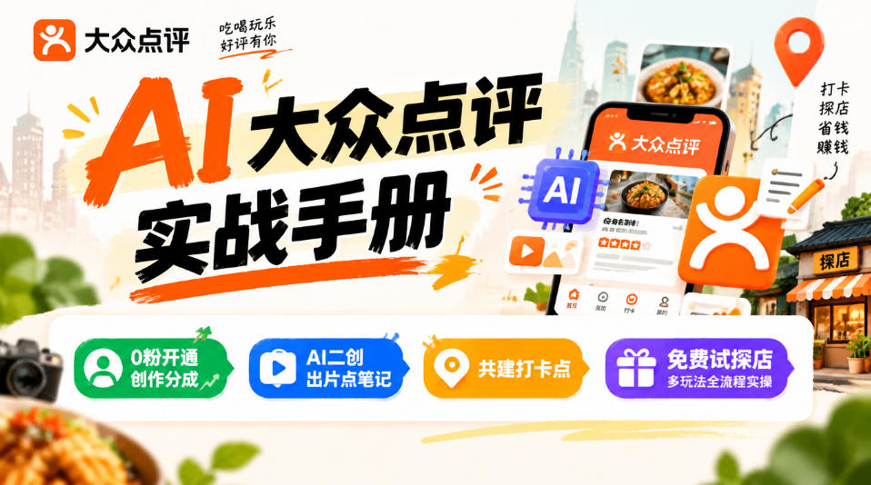 某局的AI大众点评实战手册，0粉开通创作分成、AI二创出片点笔记、共建打卡点、免费试探店多玩法全流程实操-悟思笔记，一个低调的学习营。
