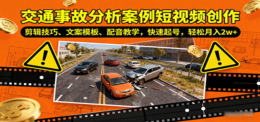 交通事故分析案例短视频创作，剪辑技巧、文案模板、配音教学，快速起号，轻松月入2w+-悟思笔记，一个低调的学习营。