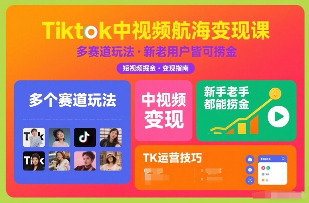 Tiktok中视频航海变现课，多个赛道玩法，新手老手都能在TK中视频捞金-悟思笔记，一个低调的学习营。