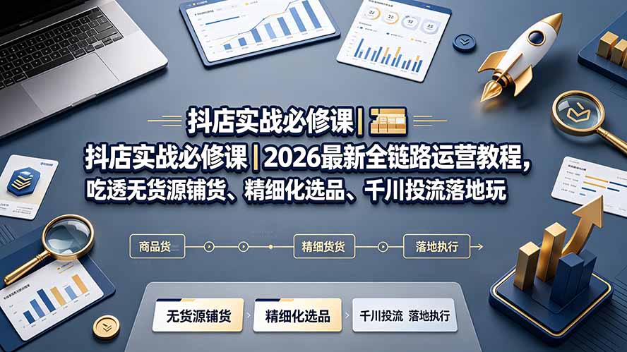 抖店实战必修课｜2026最新全链路运营教程，吃透无货源铺货、精细化选品、千川投流落地玩法-悟思笔记，一个低调的学习营。