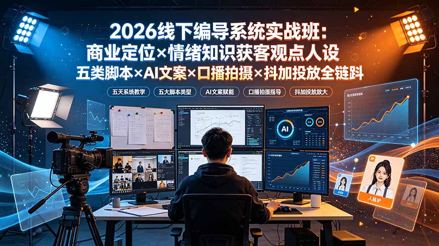 2026线下编导系统实战班：商业定位×情绪知识获客观点人设五类脚本×AI文案×口播拍摄×抖加投放全链路-悟思笔记，一个低调的学习营。