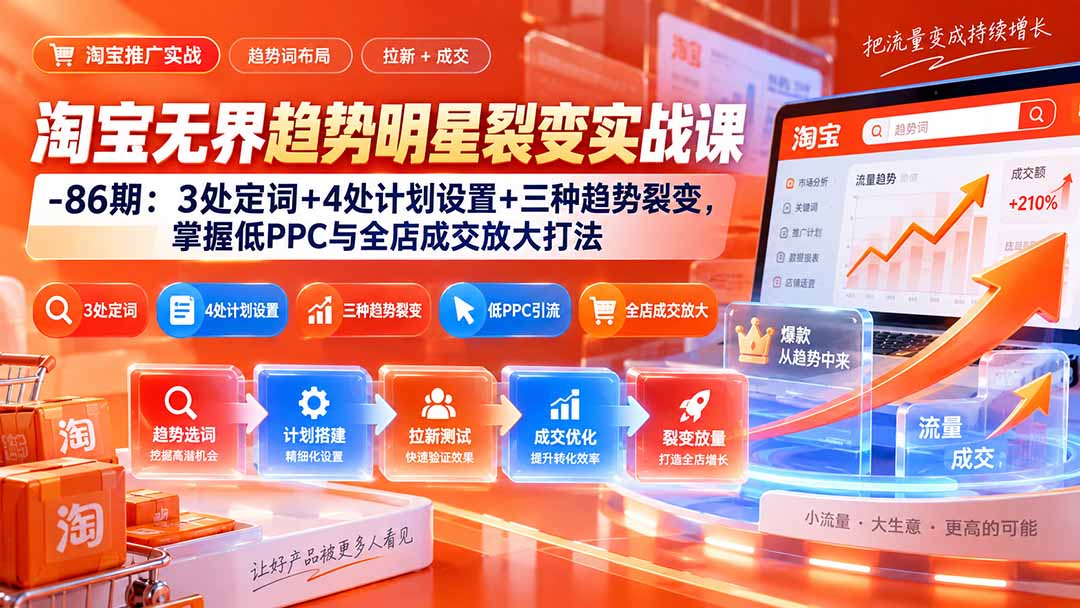淘宝无界趋势明星裂变实战课-86期：3处定词+4处计划设置+三种趋势裂变，掌握低PPC与全店成交放大打法-悟思笔记，一个低调的学习营。