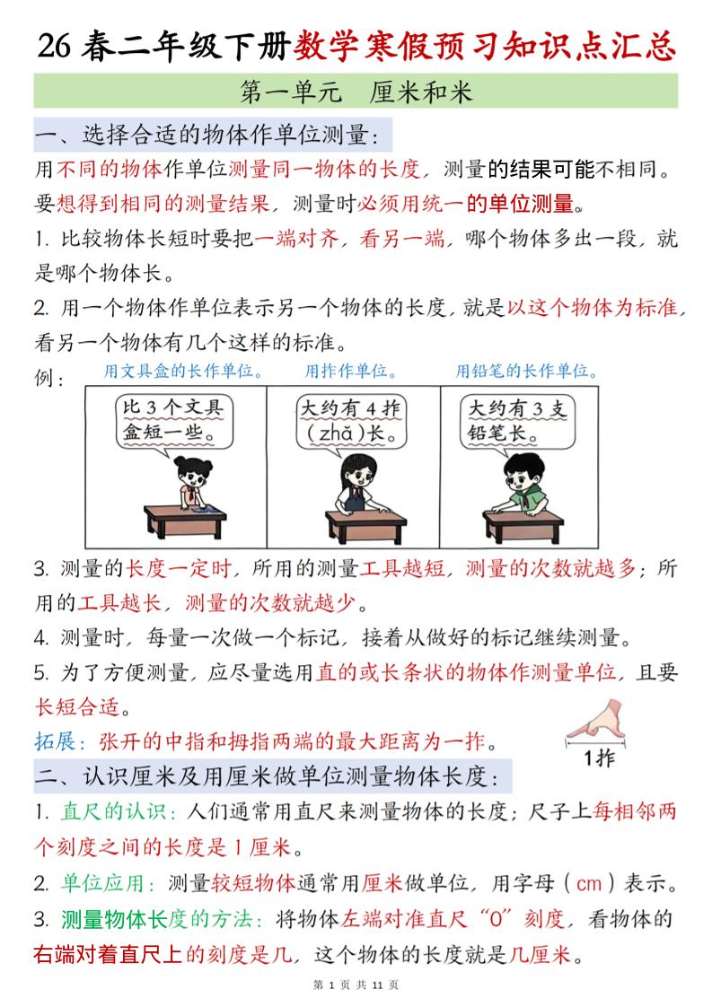 二年级下数学寒假预习知识点清单《苏教版》-悟思笔记，一个低调的学习营。