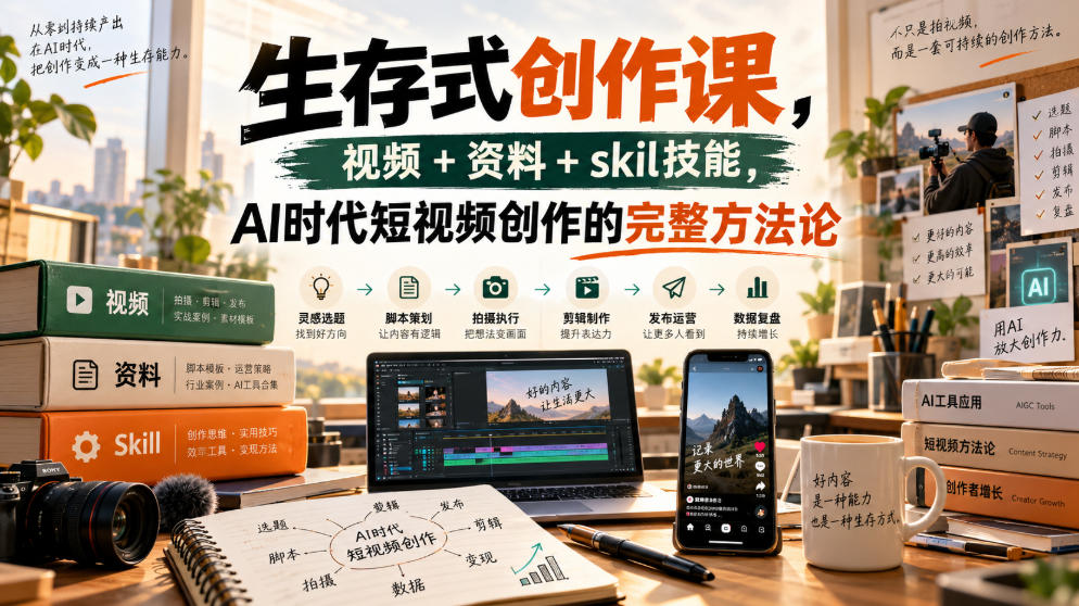 生存式创作课，视频+资料+skil技能，ai时代短视频创作的完整方法论-悟思笔记，一个低调的学习营。