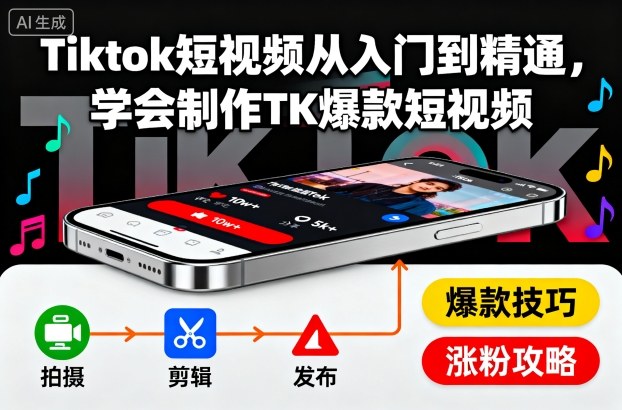 Tiktok短视频从入门到精通，学会制作TK爆款短视频-悟思笔记，一个低调的学习营。