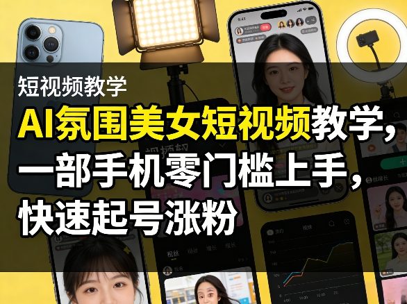 AI氛围美女短视频教学，一部手机零门槛上手，快速起号涨粉-悟思笔记，一个低调的学习营。