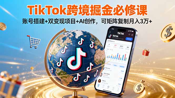 TikTo跨境掘金必修课，账号搭建+双变现项目+AI创作，可矩阵复制月入3万+-悟思笔记，一个低调的学习营。