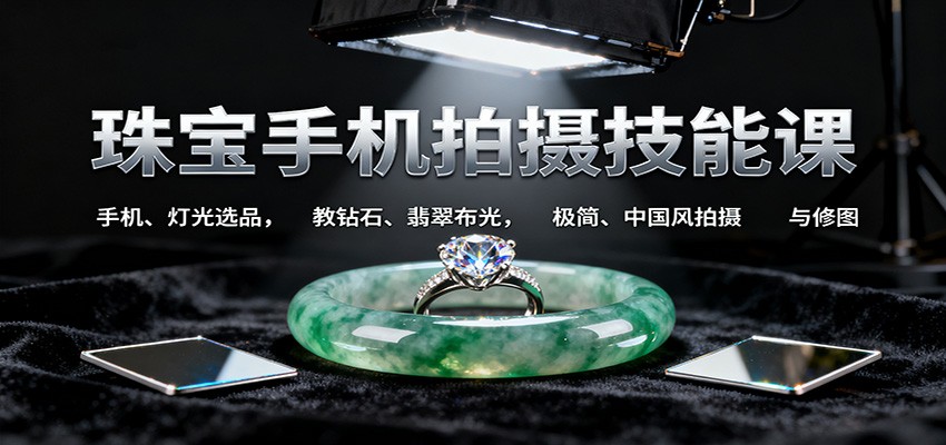 珠宝手机拍摄技能课:手机、 灯光选品，教钻石、翡翠布光，极简、中国风拍摄与修图-悟思笔记，一个低调的学习营。