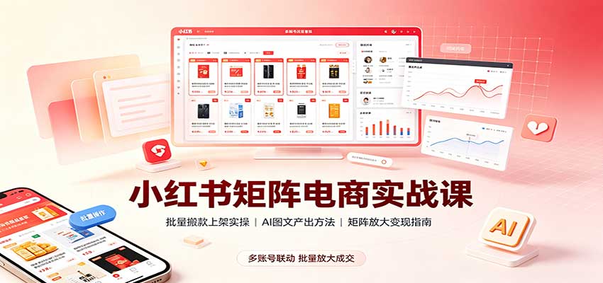 小红书矩阵电商实战课：批量搬款上架实操，AI图文产出，矩阵放大变现指南-悟思笔记，一个低调的学习营。