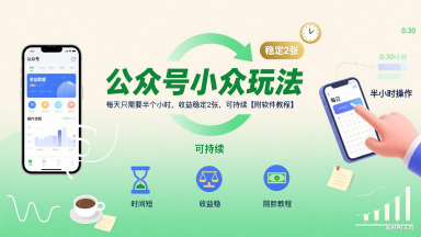 公众号小众玩法，每天只需要半个小时，收益稳定2张，可持续【附软件教程】-悟思笔记，一个低调的学习营。