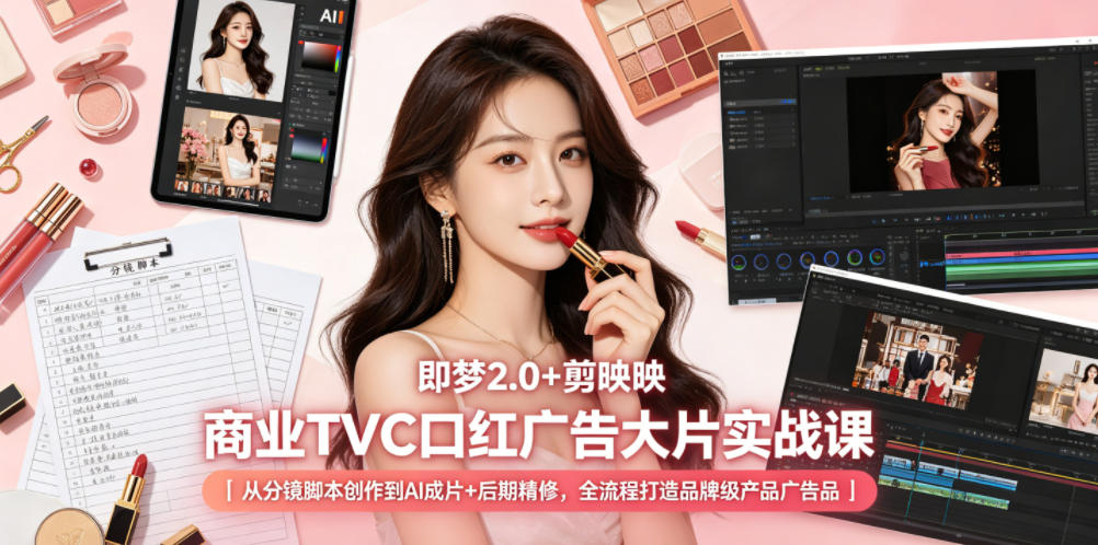 即梦2.0+剪映商业TVC口红广告大片实战课｜从分镜脚本创作到AI成片+后期精修，全流程打造品牌级产品广告-悟思笔记，一个低调的学习营。