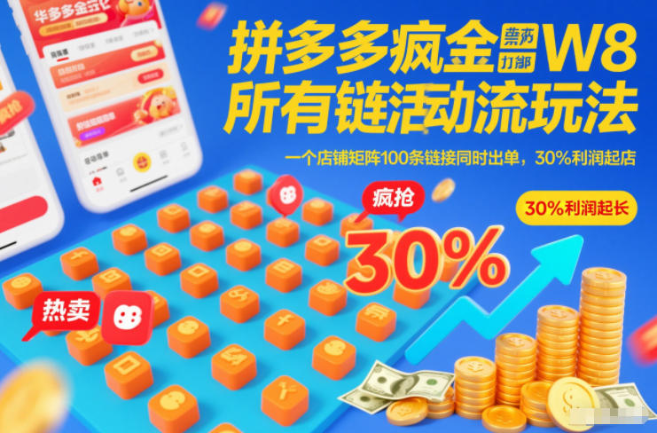 拼多多疯狂活动流玩法，所有链接全部打标，一个店铺矩阵100条链接同时出单，30%利润起店-悟思笔记，一个低调的学习营。