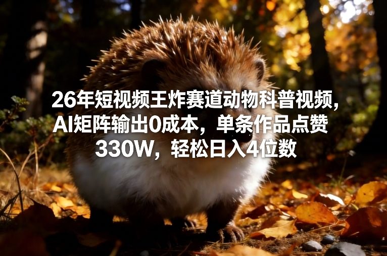 26年短视频王炸赛道动物科普视频，AI矩阵输出0成本，单条作品点赞330W，轻松日入4位数-悟思笔记，一个低调的学习营。