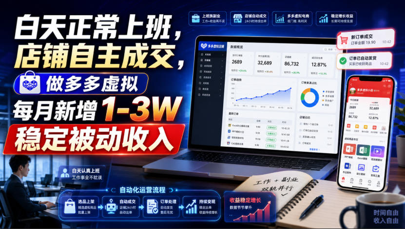白天正常上班，店铺自主成交，做多多虚拟每月新增1-3W稳定被动收入【揭秘】-悟思笔记，一个低调的学习营。