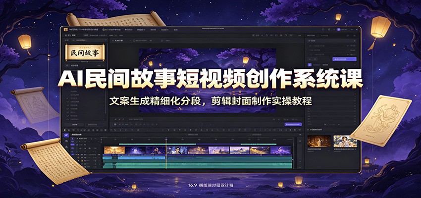 AI民间故事短视频创作系统课：文案生成精细化分段，剪辑封面制作实操教程-悟思笔记，一个低调的学习营。