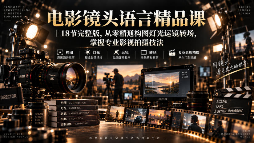 电影镜头语言精品课｜18节完整版，从零精通构图灯光运镜转场，掌握专业影视拍摄技法-悟思笔记，一个低调的学习营。