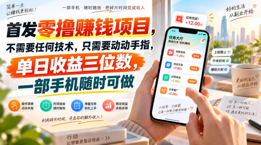 首发零撸賺钱项目，不需要任何技术，只需要动动手指，单日收益三位数，一部手机随时可做【揭秘】-悟思笔记，一个低调的学习营。