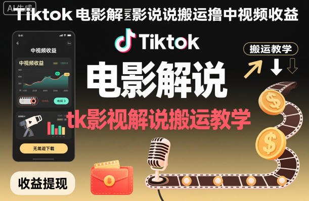 Tiktok电影解说搬运撸中视频收益，tk影视解说搬运教学-悟思笔记，一个低调的学习营。