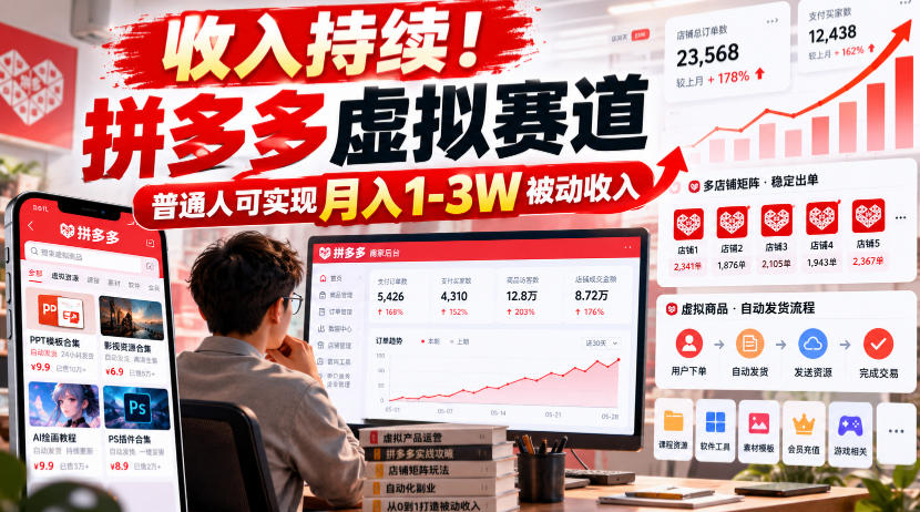 收入持续！拼多多虚拟赛道，普通人可实现月入1-3 W被动收入【揭秘】-悟思笔记，一个低调的学习营。