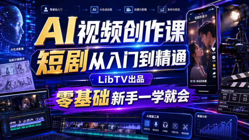 AI视频创作课，短剧从入门到精通，LibTV出品，零基础新手一学就会-悟思笔记，一个低调的学习营。