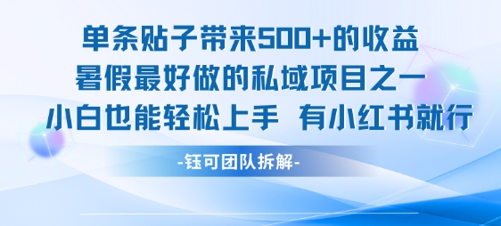 单条贴子带来5张的收益，暑假最好做的私域项目之一，小白也能轻松上手，有小红书就行-悟思笔记，一个低调的学习营。