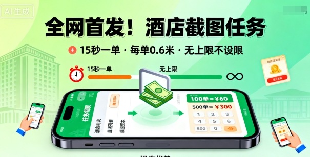 全网首发！酒店截图任务，15秒一单，每单0.6米，任务无上限不设限，矩阵操作单日3张到手【揭秘】-悟思笔记，一个低调的学习营。