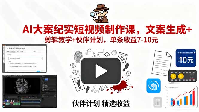 AI大案纪实短视频制作课，文案生成+剪辑教学+伙伴计划，单条收益7-10元-悟思笔记，一个低调的学习营。