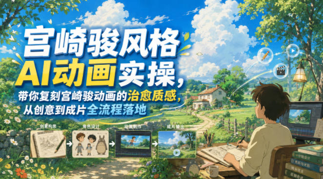 宫崎骏风格AI动画实操，带你复刻宫崎骏动画的治愈质感，从创意到成片全流程落地-悟思笔记，一个低调的学习营。