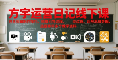 方宇运营日记线下课，包含剪辑制作技巧、拍摄引导过程、起号思维导图、选题等多个教学资料-悟思笔记，一个低调的学习营。