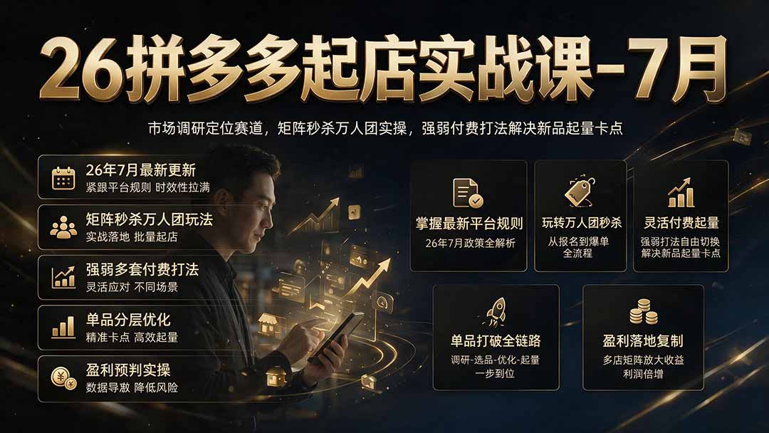26拼多多起店实战课-7月｜市场调研定位赛道，矩阵秒杀万人团实操，强弱付费打法解决新品起量卡点-悟思笔记，一个低调的学习营。