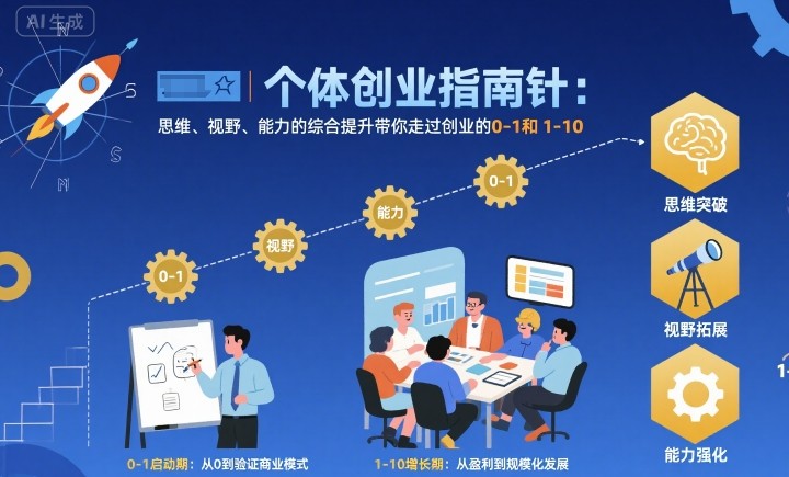个体创业指南针，思维、视野、能力的综合提升带你走过创业的0-1和1-10【音频】-悟思笔记，一个低调的学习营。