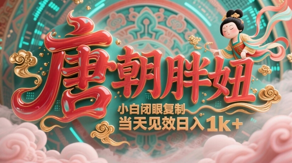 用AI克隆“唐朝胖妞”日更3条，平台疯狂推流，小白闭眼复制，当天见效，日入1k+-悟思笔记，一个低调的学习营。