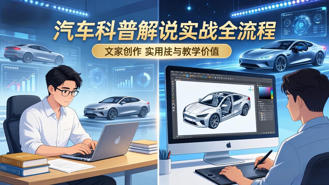 抖音汽车科普解说实战：文案+动画+画面处理+去水印全流程，打造专业汽车科普视频-悟思笔记，一个低调的学习营。