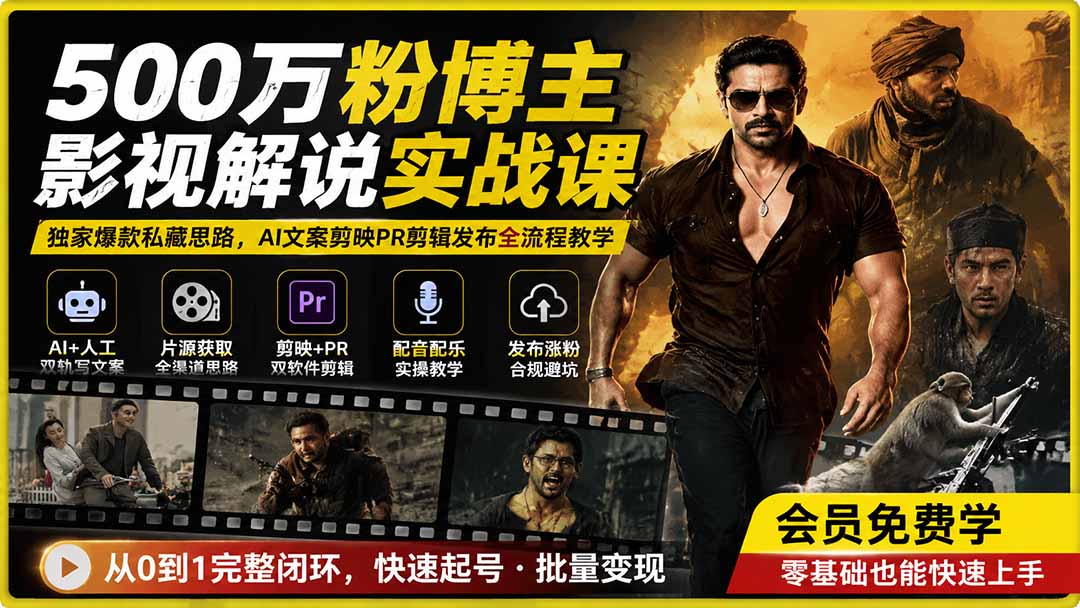 500万粉博主影视解说实战课｜独家爆款私藏思路，AI文案剪映PR剪辑发布全流程教学-悟思笔记，一个低调的学习营。