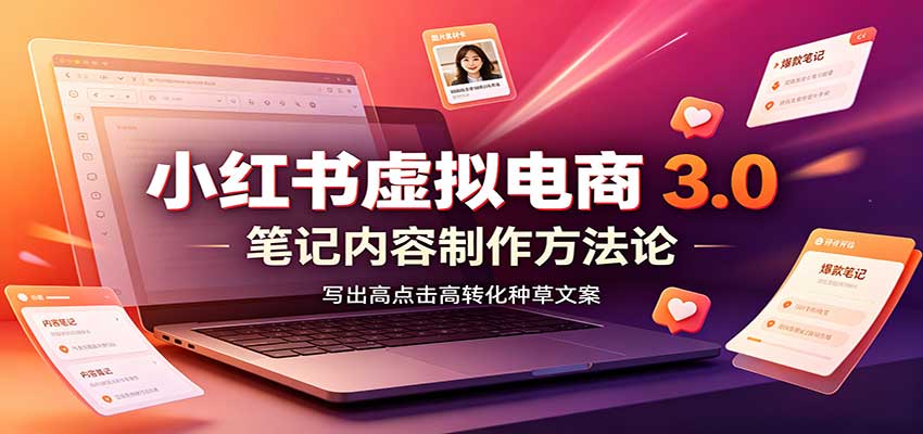 小红书虚拟电商3.0：账号搭建选品开店，笔记内容制作，矩阵投放教学-悟思笔记，一个低调的学习营。