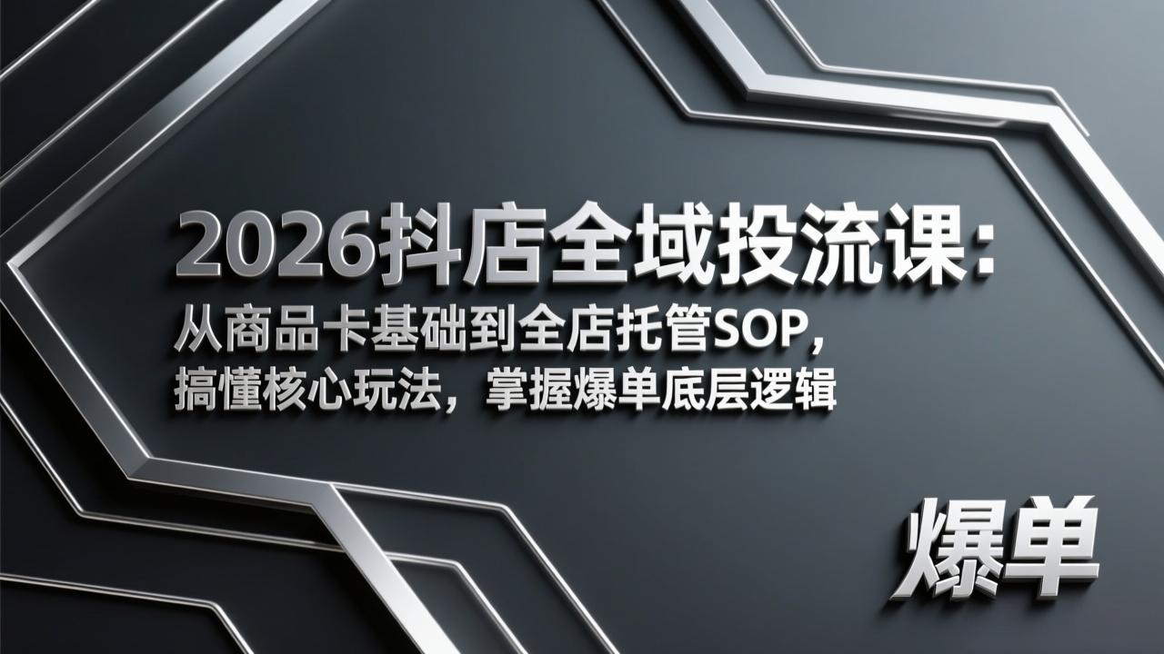 2026抖店全域投流课：从商品卡基础到全店托管SOP，搞懂核心玩法，掌握爆单底层逻辑-悟思笔记，一个低调的学习营。