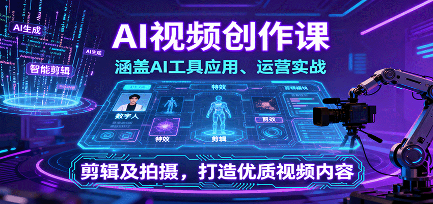 AI视频创作课，涵盖AI工具应用、运营实战、剪辑及拍摄，打造优质视频内容-悟思笔记，一个低调的学习营。