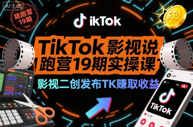 TikTok影视解说陪跑营19期实操课，影视二创发布TK賺取收益，万播收益50美金-悟思笔记，一个低调的学习营。