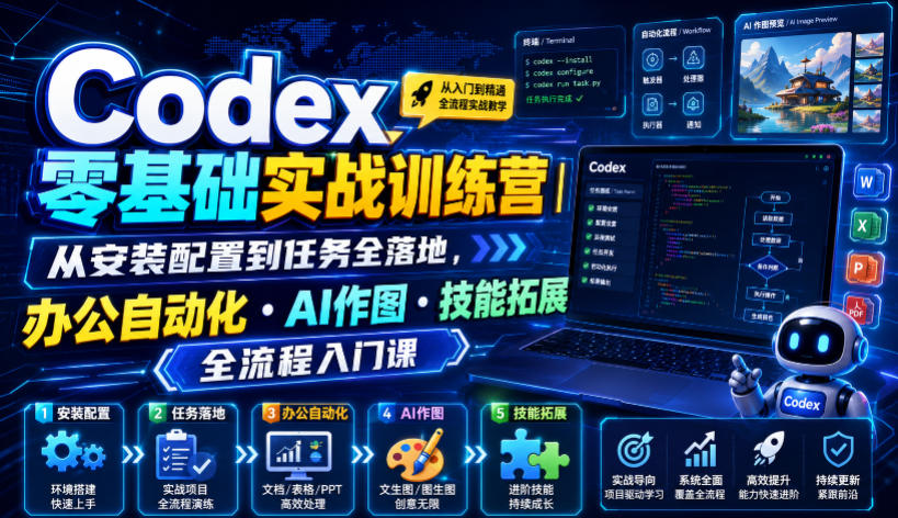 Codex零基础实战训练营｜从安装配置到任务全落地，办公自动化・AI作图・技能拓展全流程入门课-悟思笔记，一个低调的学习营。