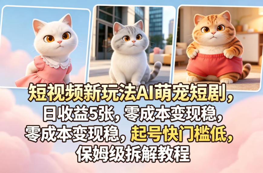 短视频新玩法AI萌宠短剧，日收益5张，零成本变现稳，起号快门槛低，保姆级拆解教程-悟思笔记，一个低调的学习营。