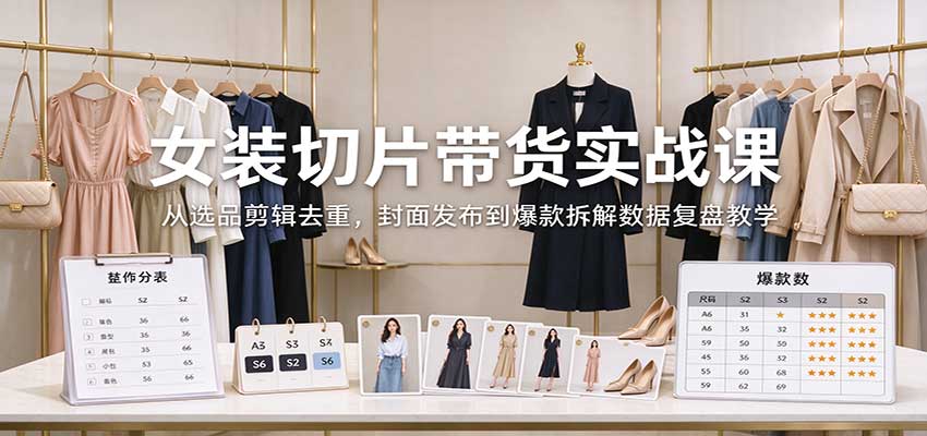 女装切片带货实战课：从选品剪辑去重，封面发布到爆款拆解数据复盘教学-悟思笔记，一个低调的学习营。