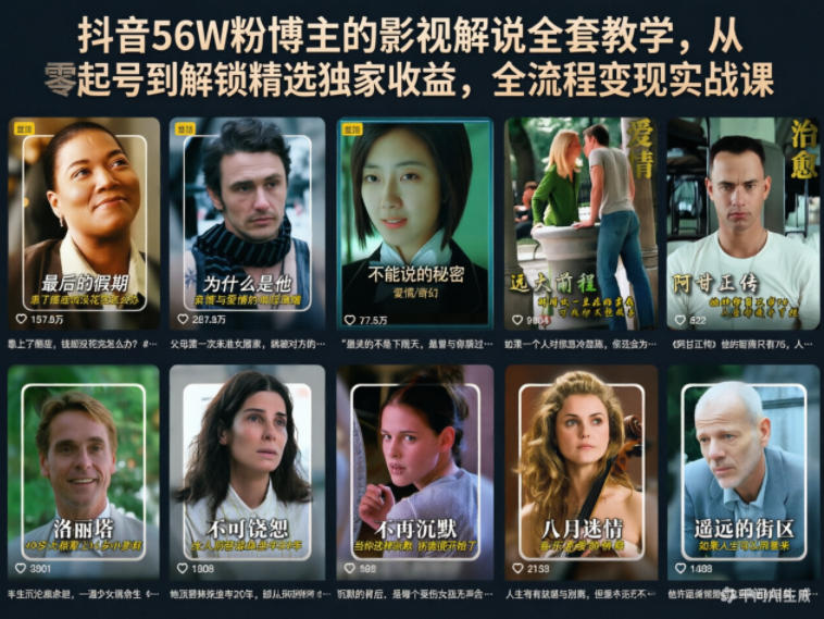 抖音56W粉博主的影视解说全套教学，从零起号到解锁精选独家收益，全流程变现实战课-悟思笔记，一个低调的学习营。